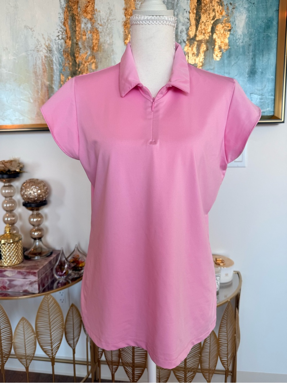 Tennis/Gold pink Laura Ashley Short-Sleeve Polo Zip Top